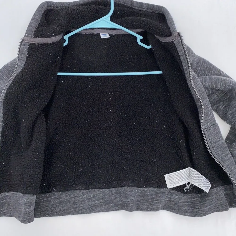 Old Navy Kids Hooded Full Zip Fleece Lined Sweatshirt Gray Small 6-7